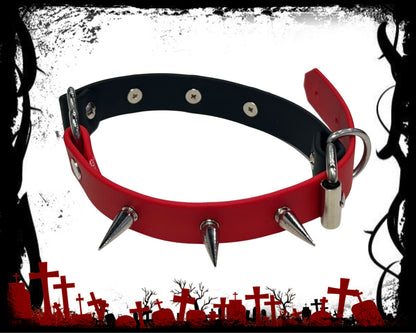 Red & Black Spiked Heart Choker