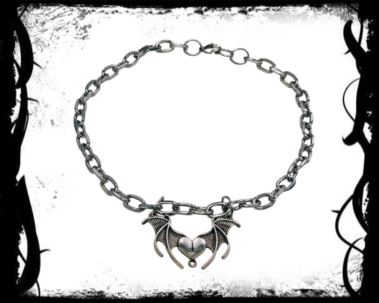 Gothic Winged Heart Chain Necklace