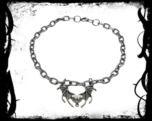 Gothic Winged Heart Chain Necklace