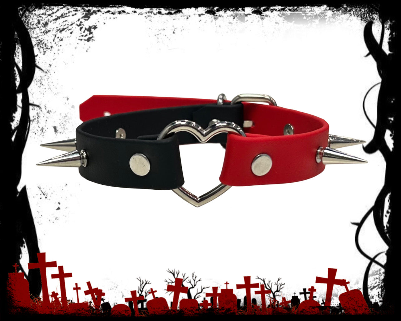 Red & Black Spiked Heart Choker