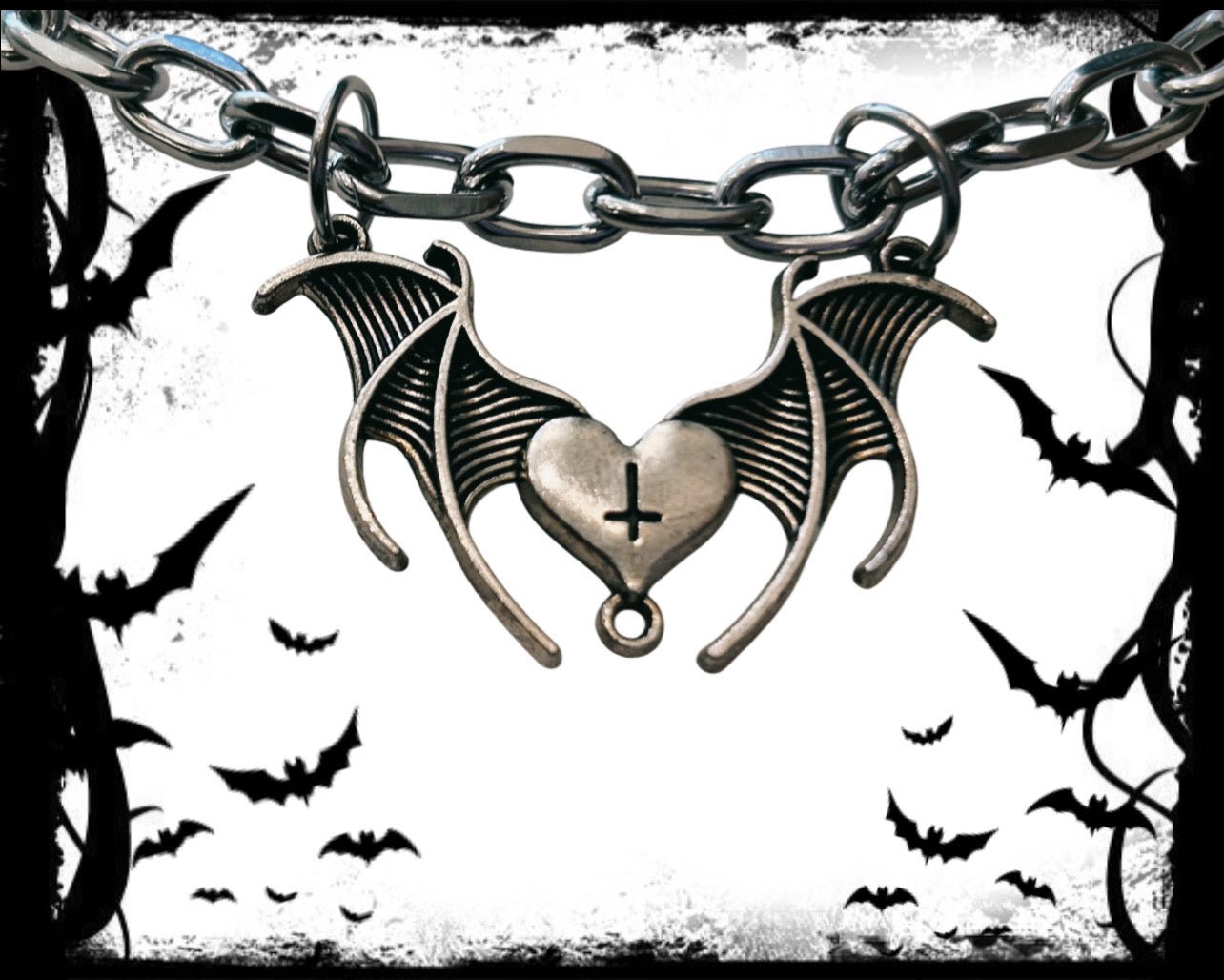 Gothic Winged Heart Chain Necklace