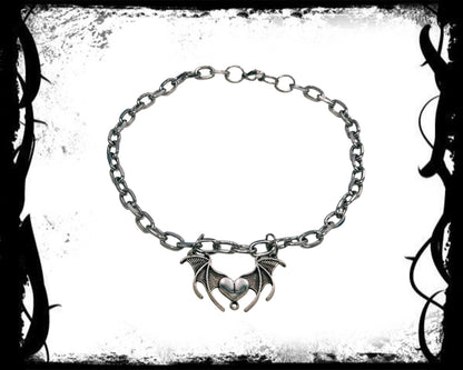 Gothic Winged Heart Chain Necklace