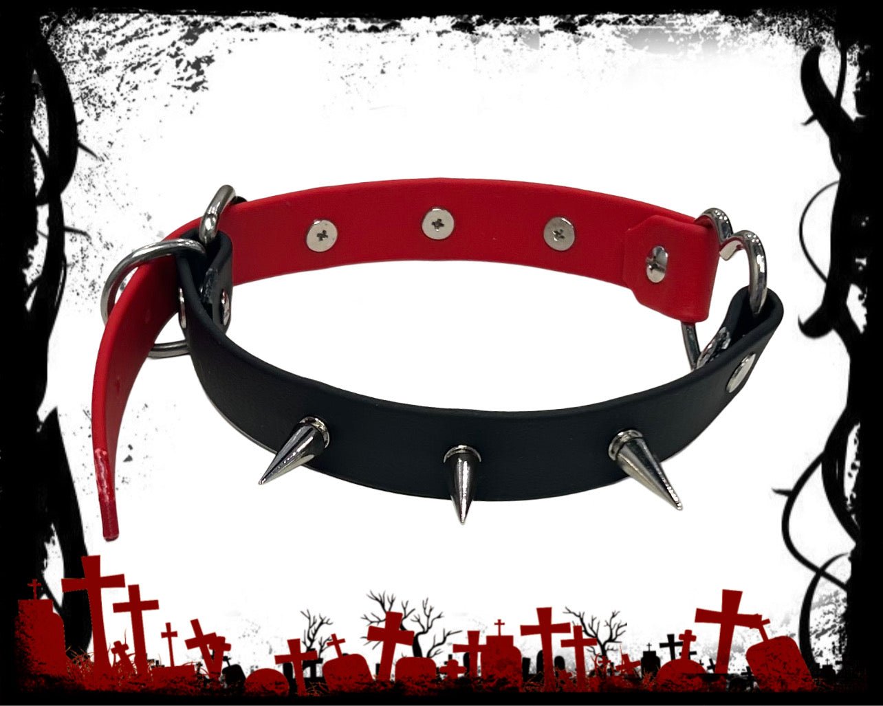 Red & Black Spiked Heart Choker